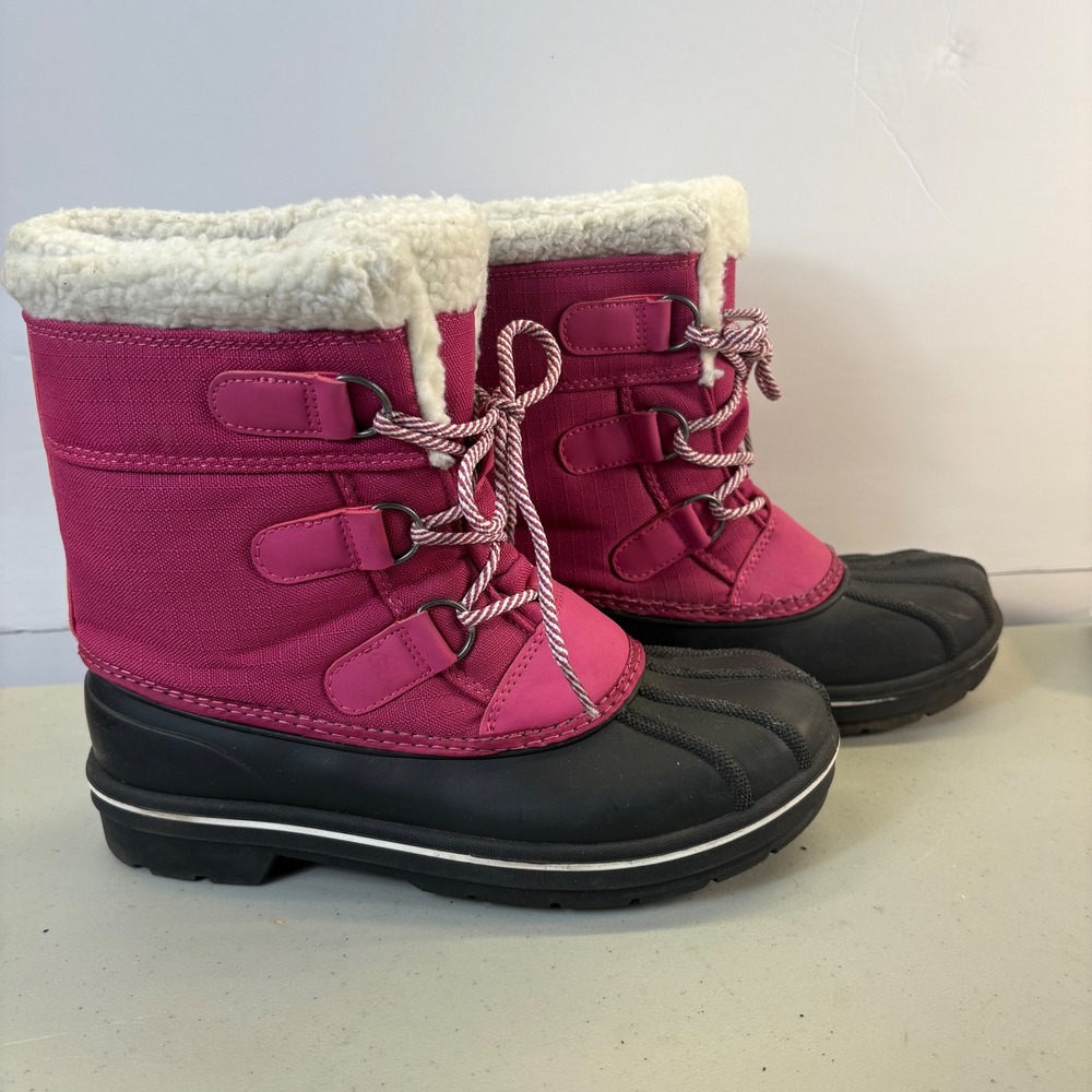 Cat & Jack Girls Thermolite Insulated Winter Snow Boots Size 5 Pink Black